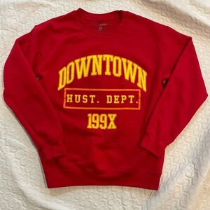 Fashion Nova Men’s Red Sweatshirt Downtown Hust. Dept. 199X Fire Graphic Logo S